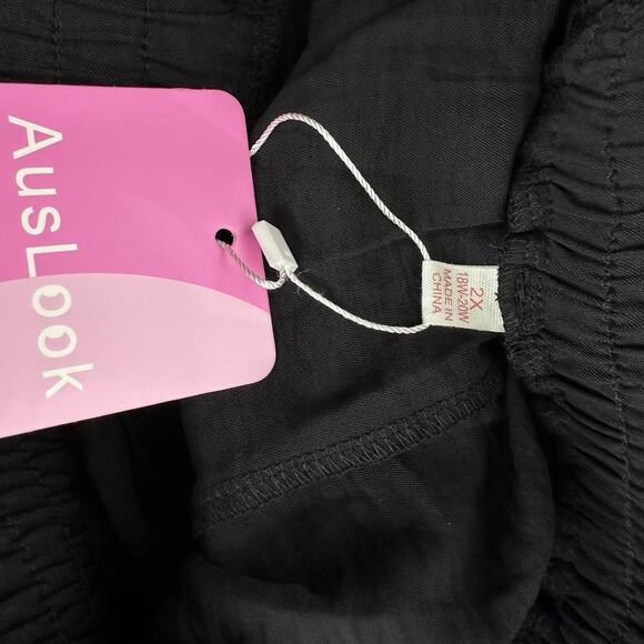 AusLook Plus Size 2X Black Wide Leg Palazzo Bow Waist Tie Pull On Pants New - Picture 5 of 7